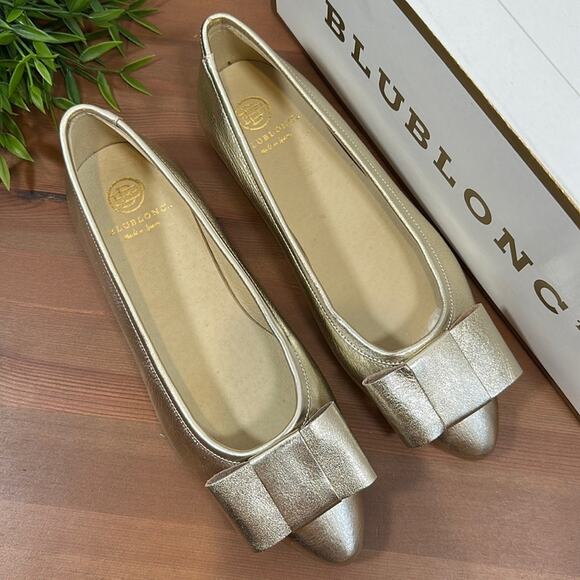 BluBlonc Maya Gold Leather Pointed Toe Bow Flats Size 36 US 6 $120 - Picture 2 of 8